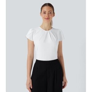 Halara Breezeful Short Sleeve Keyhole Back Quick Dry Work Top White NWT‎ Medium